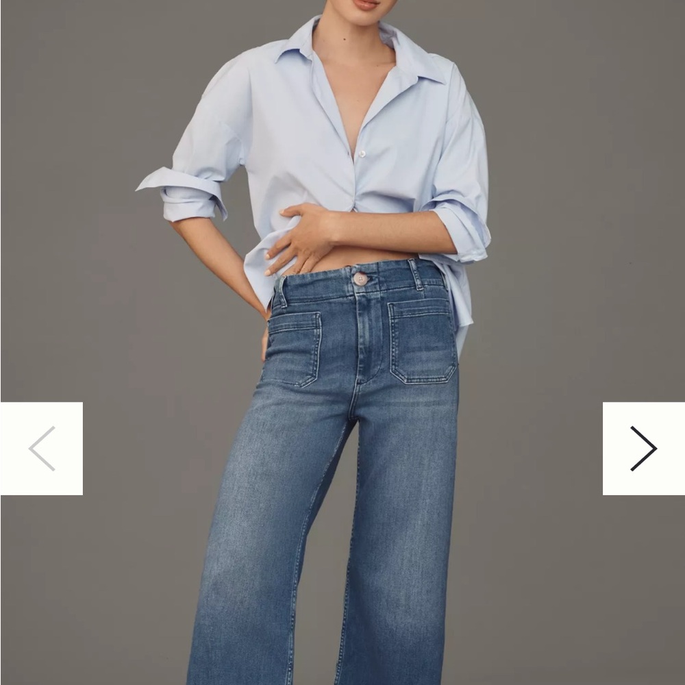 Anthro Maeve Collete High waisted Wide-Leg cropped Blue Jeans
